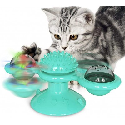 Soft Silicone Windmill Cat Toys Washable Interactive Portable Cat Toy with Suction Cup Windmill Scratch Hair Brush for cat